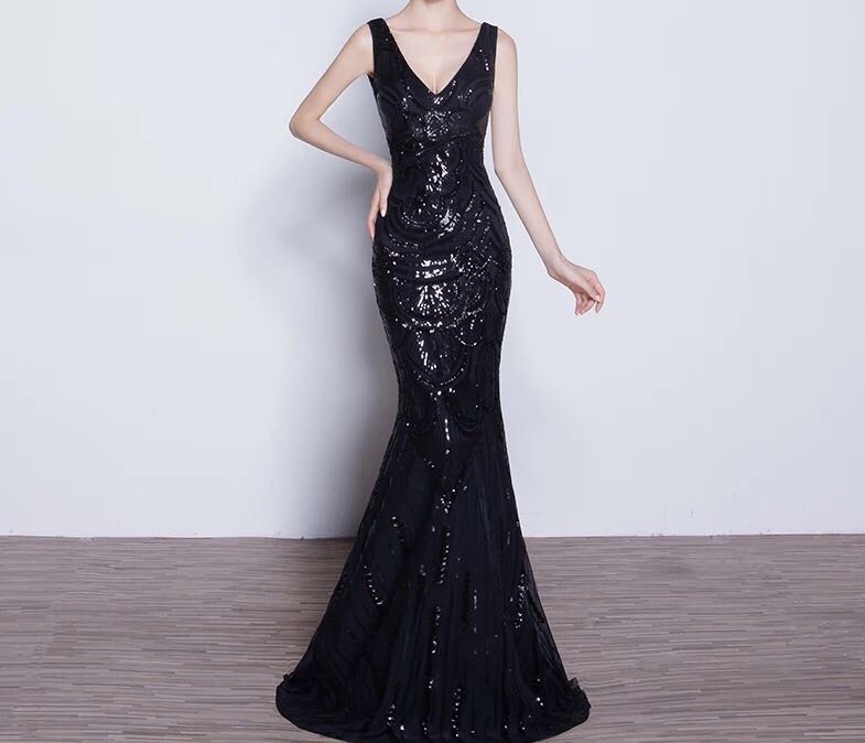 black shimmer gown