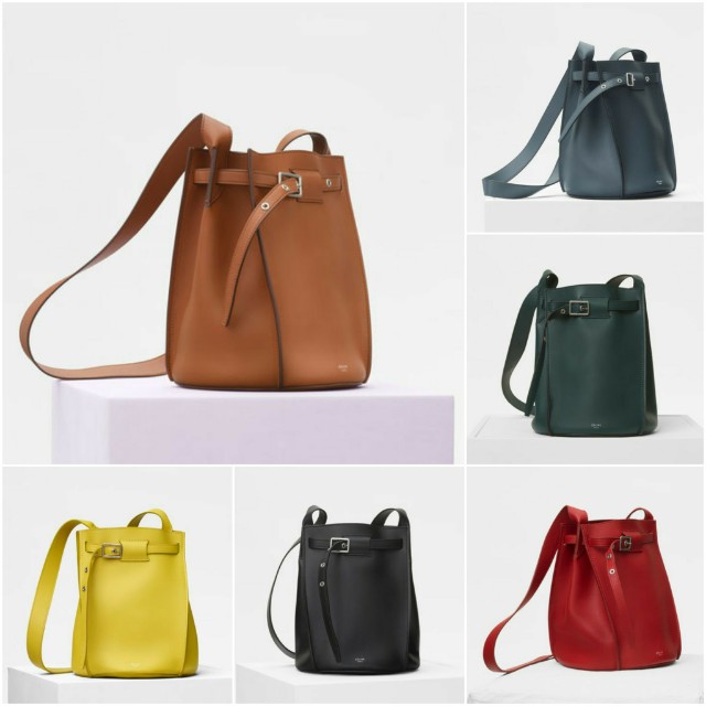 Big bag bucket with shop long strap in smooth calfskin