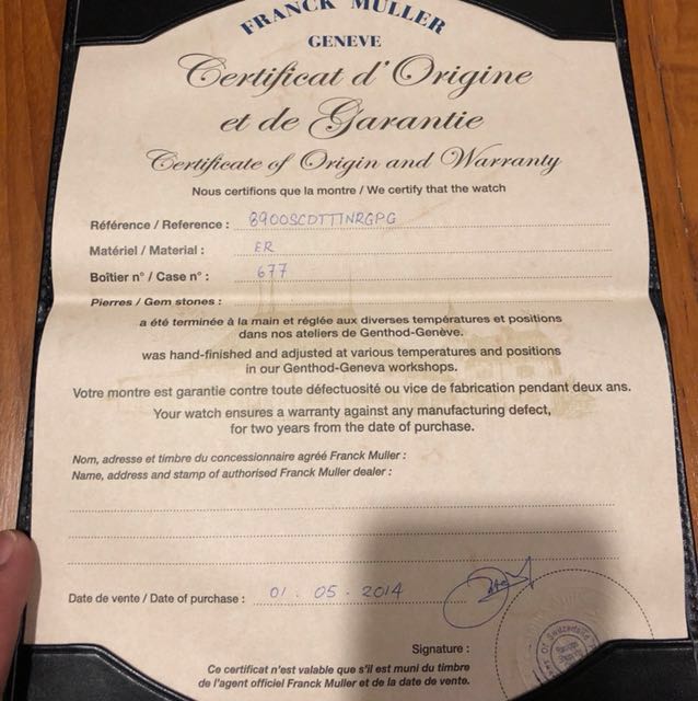 franck muller certificate