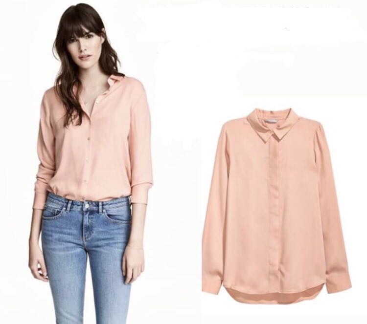 H M Collar Shirt Peach Fesyen Wanita Pakaian Wanita Di Carousell
