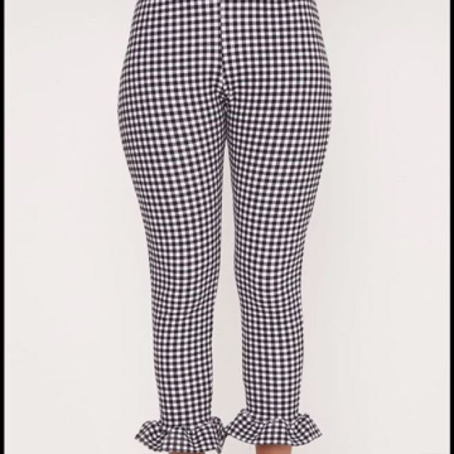 karen white gingham frill trousers Women s Fashion Bottoms
