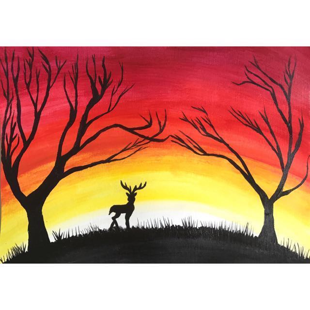 Sunset Deer Silhouette Acrylic Painting Furniture Home Decor