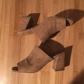 Brown Faux Suede Mules Size 6