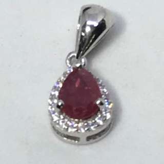 NP26 Elegant Pear Cut 7x5 Mm Top Rich Red Pink Ruby Cz 925 Sterling Silver Pendant