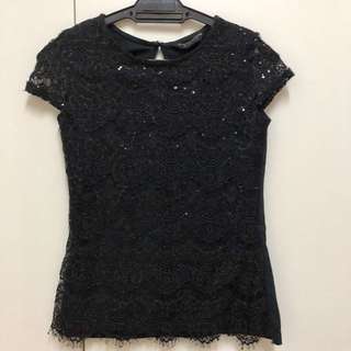 Preloved Dorothy Perkins Black Lace Top (sequin)