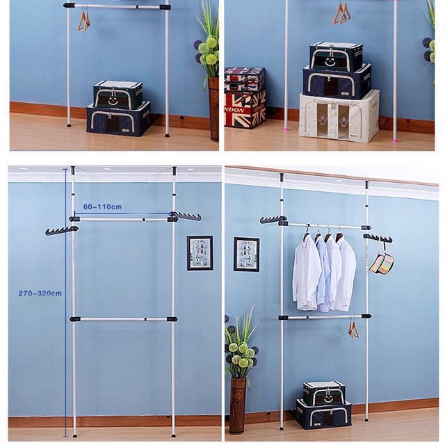 Standing Pole Clothes Hanger Rack Black Furniture Shelves
