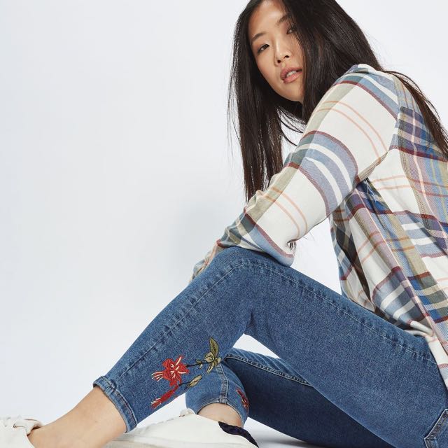 embroidered hem jeans