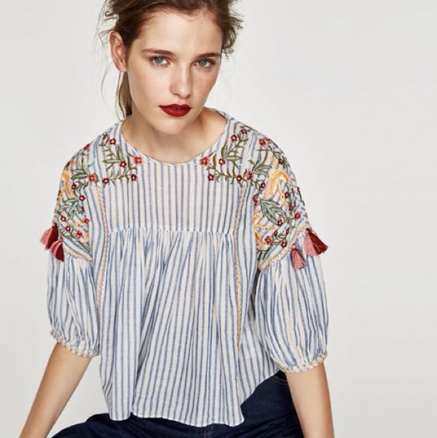 zara embroidered blouse