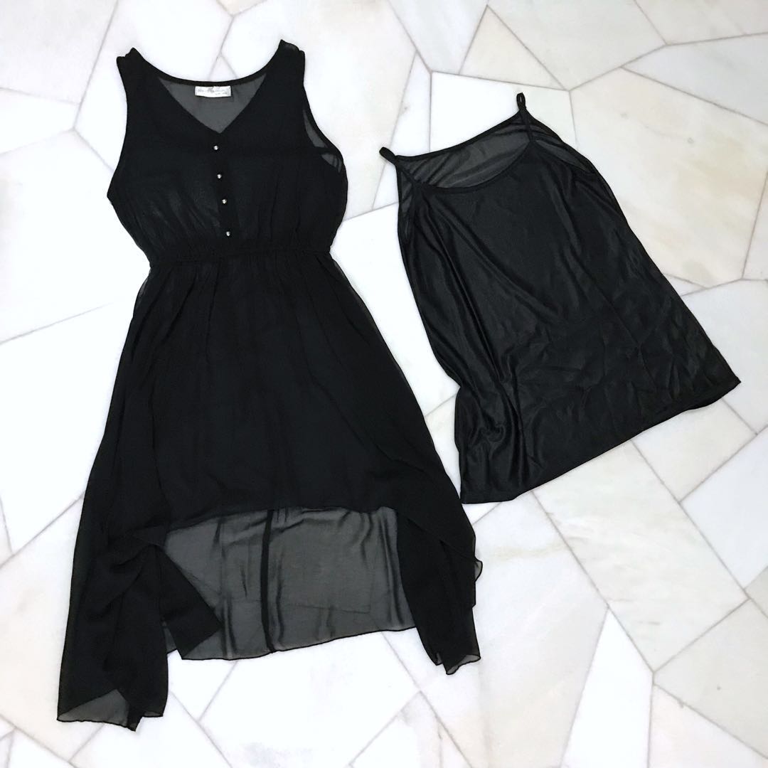 black dress short at front long at back