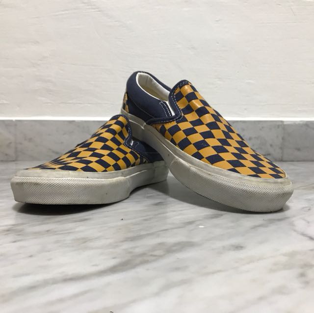 Blue and Yellow Checkered Vans Slip On 
