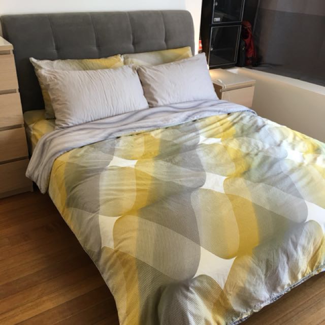 Grey Suede Queen Size Bedframe Furniture Beds Mattresses On Photo