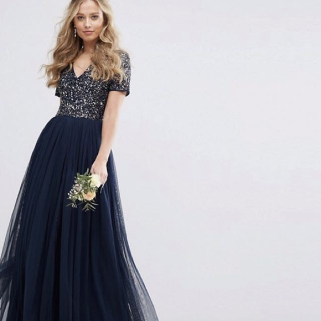 Maya v neck maxi tulle dress sale