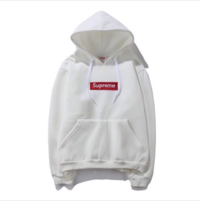 supreme white and red hoodie