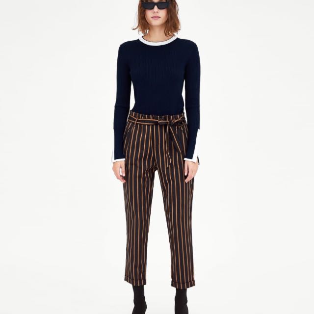 Zara Striped Paperbag Trousers, Women's 