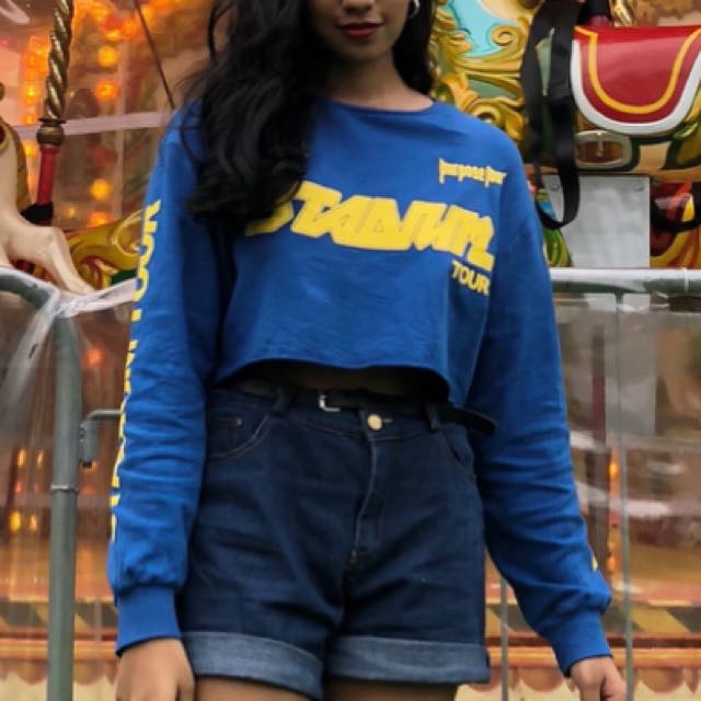 Blue Justin Bieber Purpose Crop Top Women S Fashion Clothes Tops On Carousell Stadium tour purpose justin bieber crop top. blue justin bieber purpose crop top