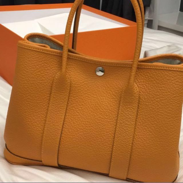 Hermes Garden Party 30 / Gold Full Leather, Luxury, Bags & Wallets on  Carousell