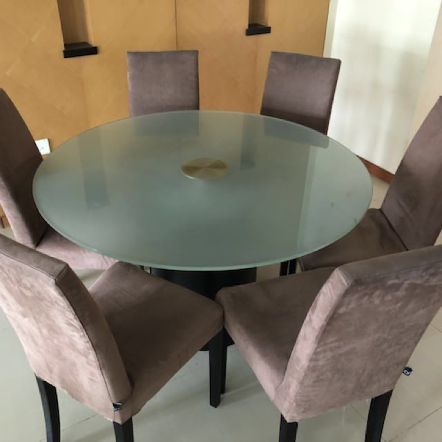 Round Frosted Glass Table With 6 Chairs, Round Glass Dining Table With 6 Chairs