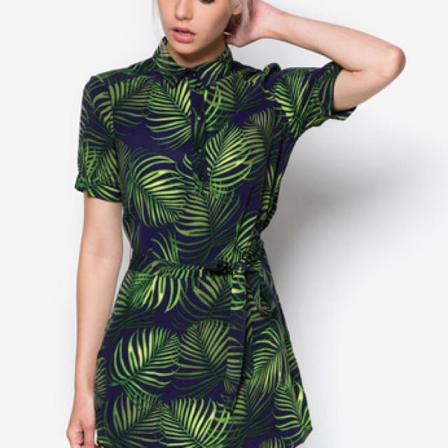 palm print shirt dress