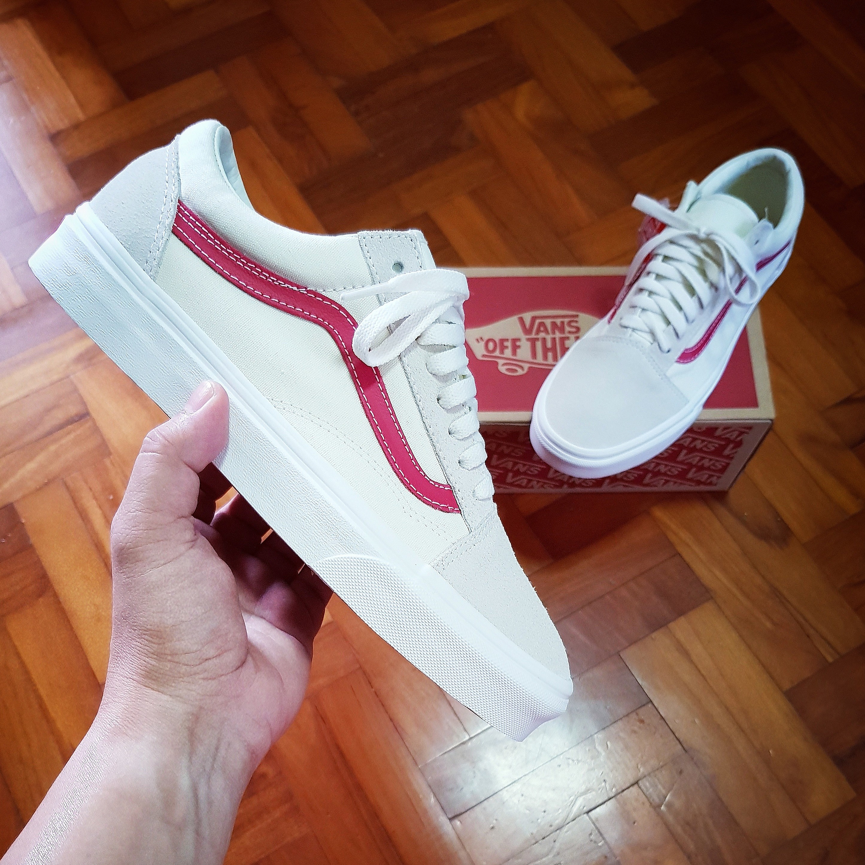 vans old skool white rococco red
