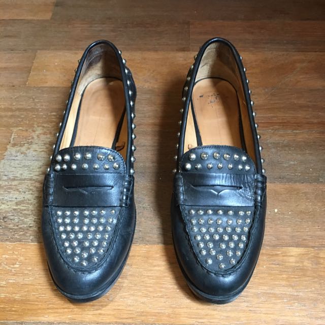 zara studded leather loafers