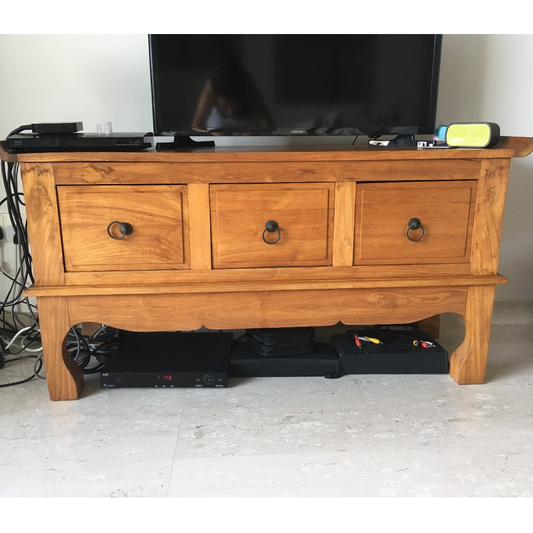 Light Teak Wood Tv Shelf Or Bed Foot Furniture Others On Carousell