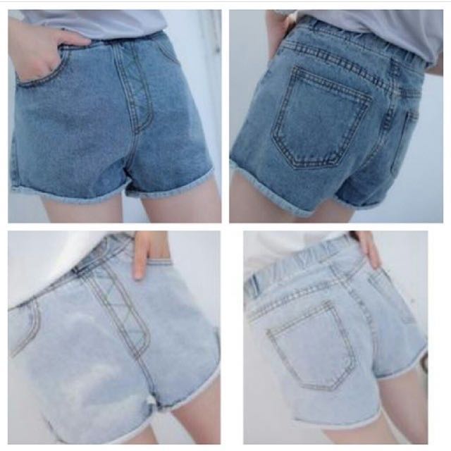 elastic denim shorts womens