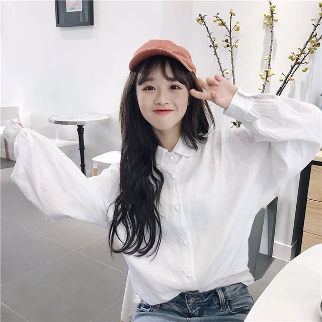Korean Ulzzang White Collar Top 韓版長袖白上衣 Women S Fashion