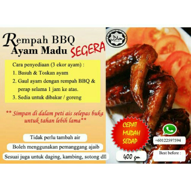 Rempah Perapan Bbq Ayam Madu Food Drinks Chilled Frozen Food On Carousell