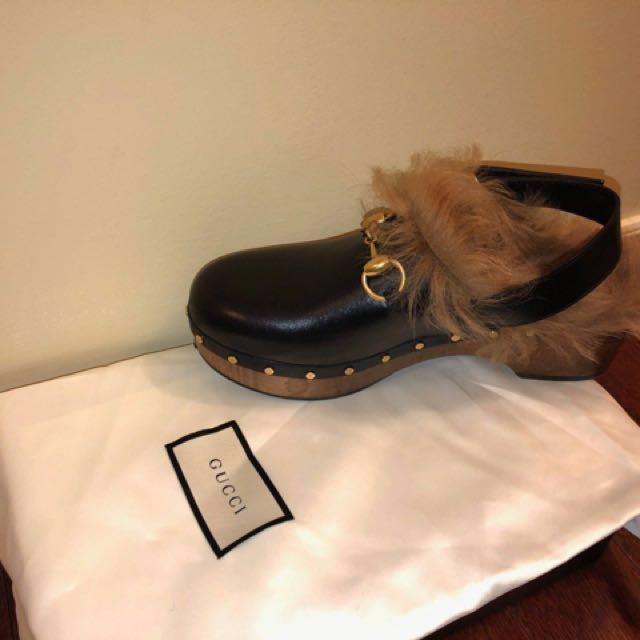 Gucci fur clogs deals