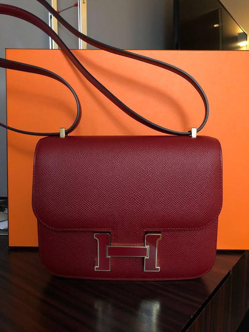 Hermes Mini Constance Bag Rouge Grenade Epsom Leather