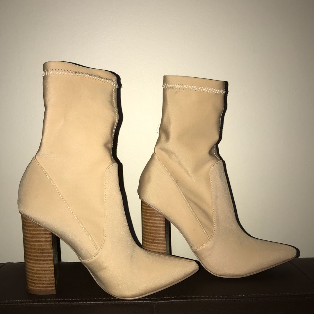 nude sock ankle boots