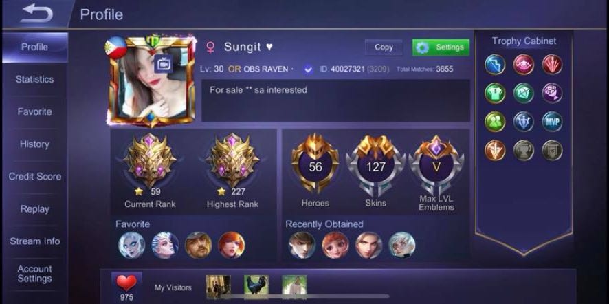 Mobile Legends Acct 127 Skin 5 Max Emblems Video Gaming Video Games On Carousell