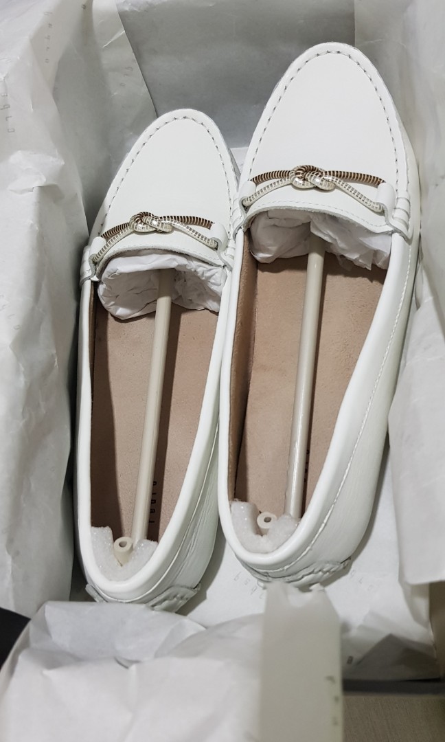 white leather moccasins
