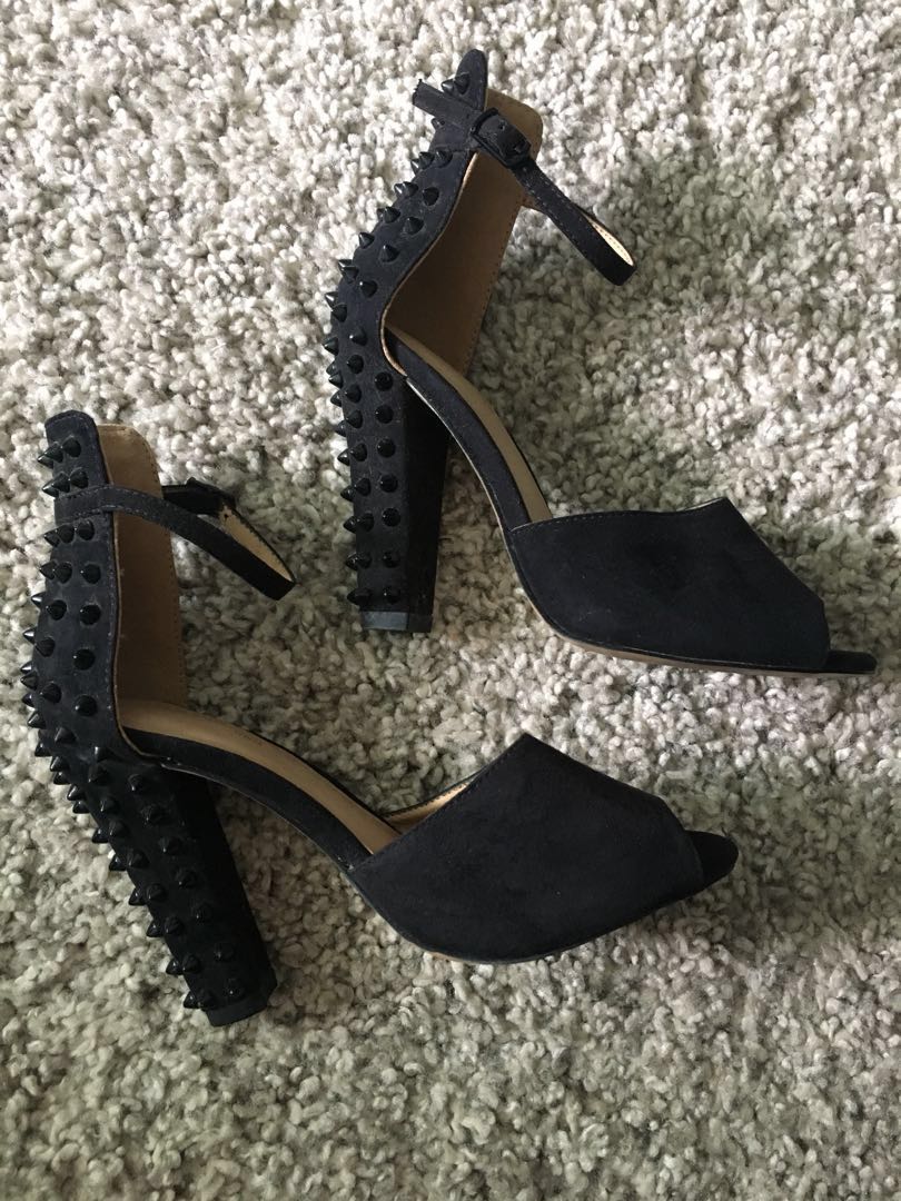 Zara black block heel with spikes 