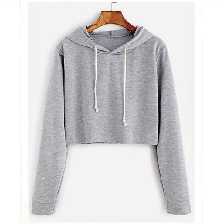 grey cropped hoodie women's