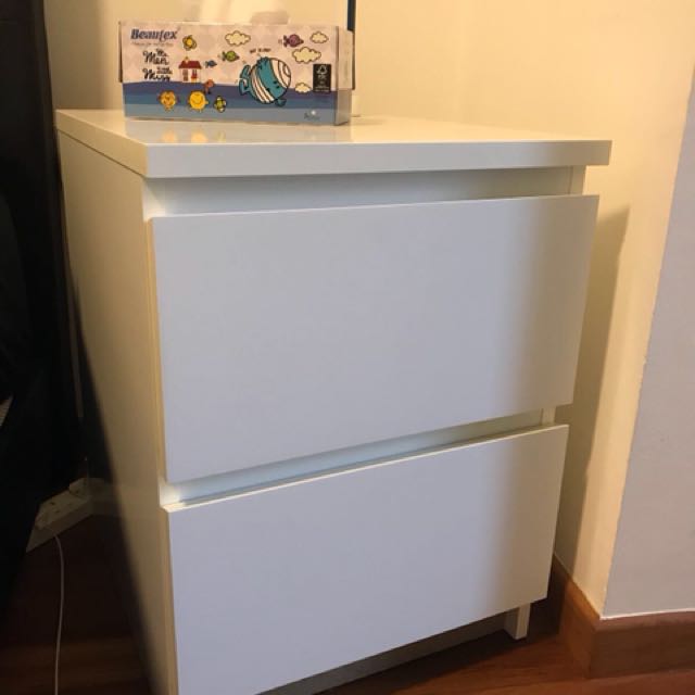 Two Ikea Malm White Bedside Table Furniture Shelves Drawers On