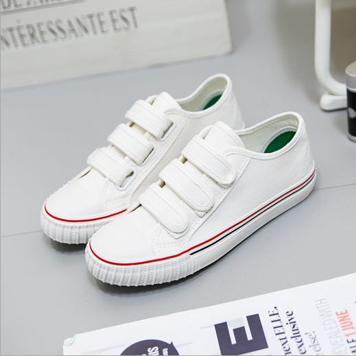 White Velcro Canvas Shoe Women s Fashion Footwear Sneakers on