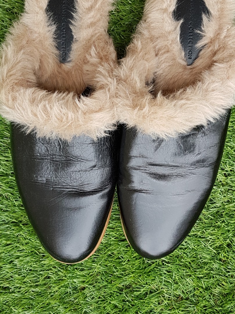 Zara Black Fur Mules