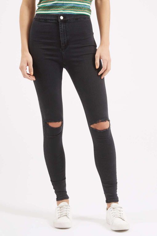 topshop joni black ripped jeans