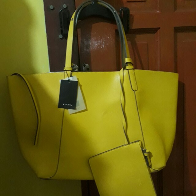 zara yellow tote bag
