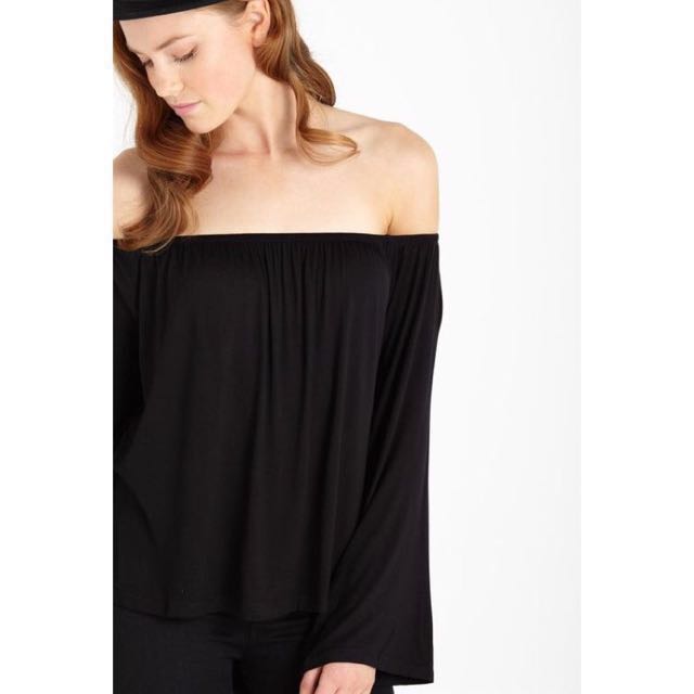 black off the shoulder top with bell sleeves