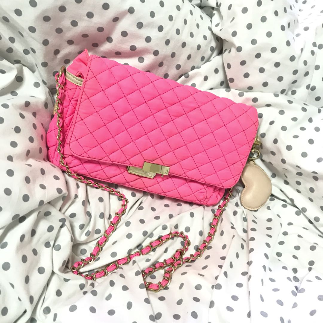 Forever 21 Neon Pink Quilted Sling Bag