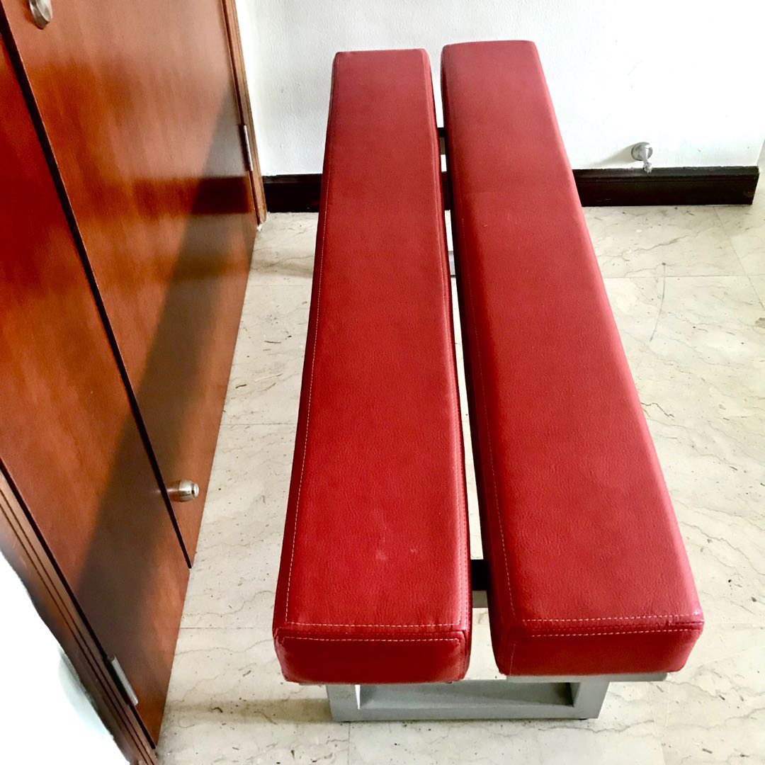 Red Leather Bench, Furniture & Home Living, Furniture, Chairs on Carousell