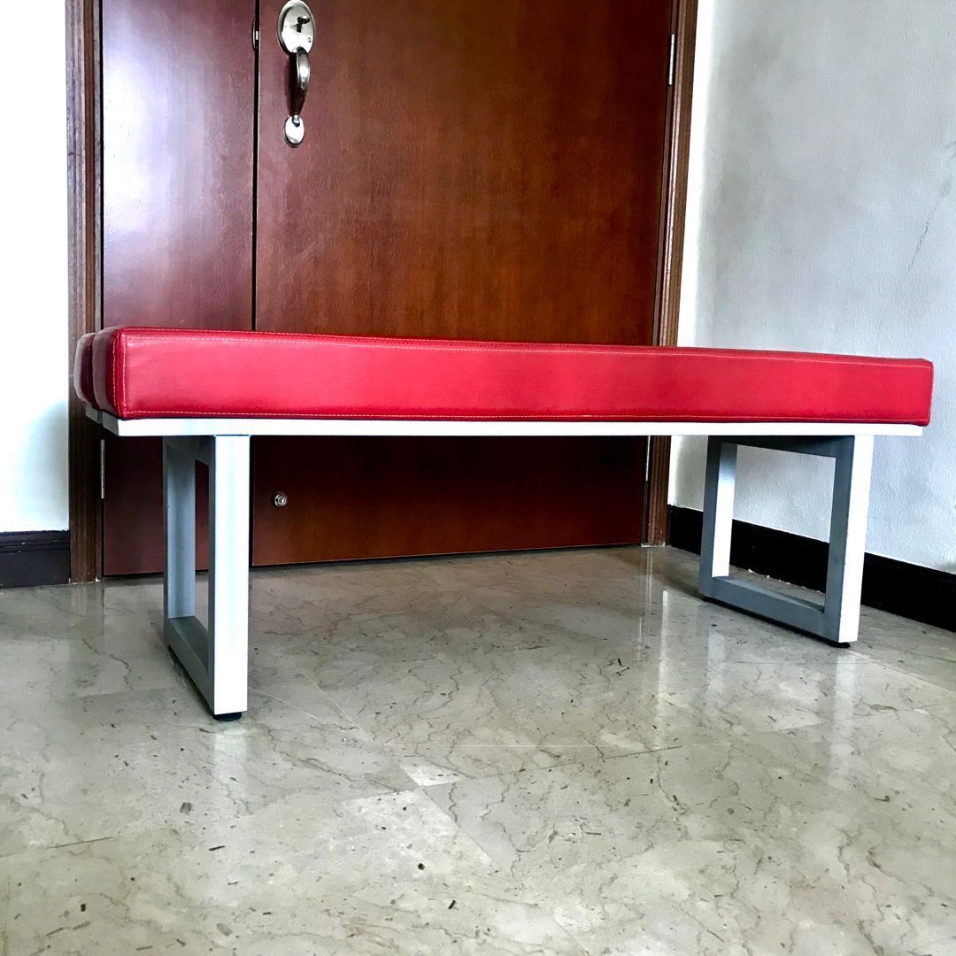Red Leather Bench, Furniture & Home Living, Furniture, Chairs on Carousell