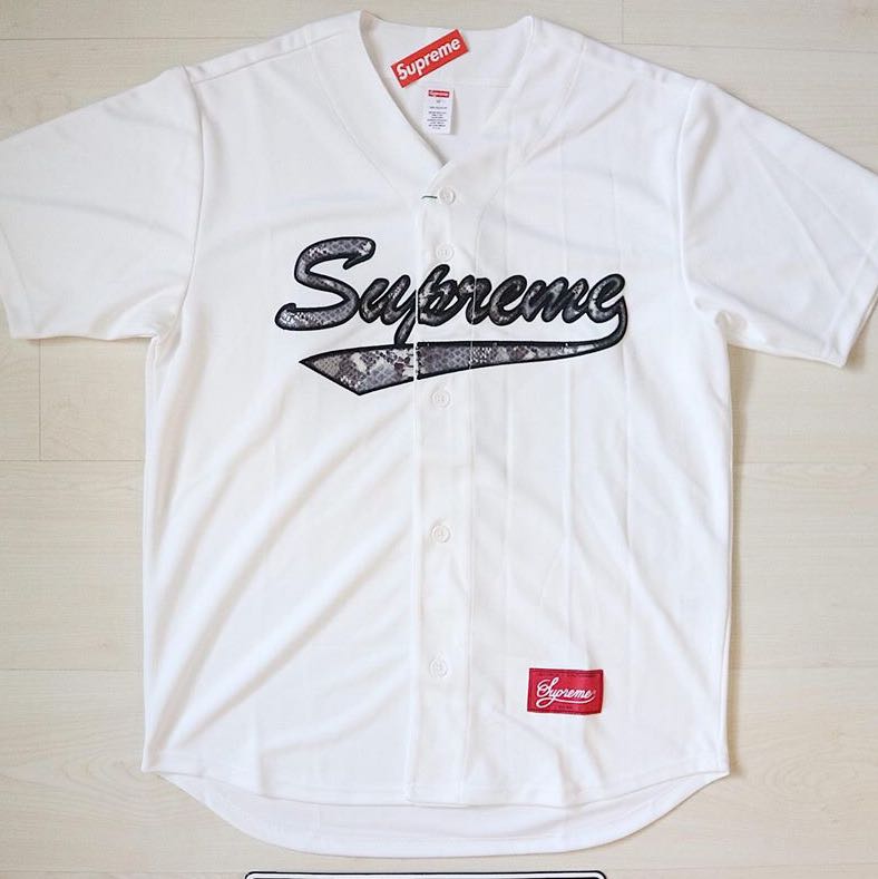 格安美品Supreme Snake Script Baseball Supreme Snake Script Logo Baseball Jersey (FW17) - $128