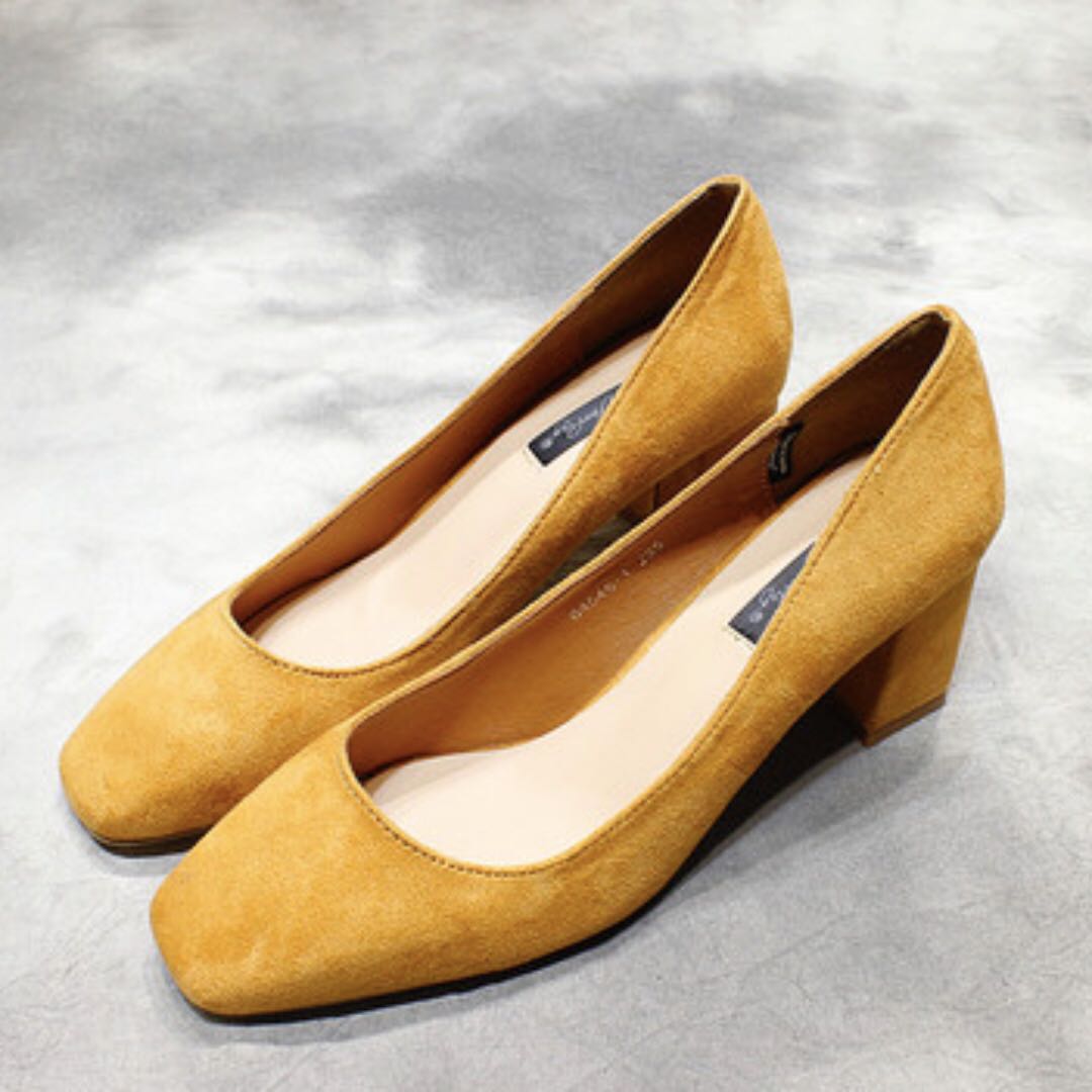 Chunky mustard heels cheap