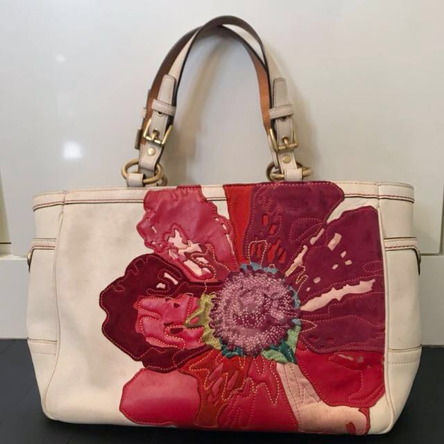 Coach White Leather Bag with Red Flower