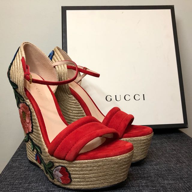 gucci floral wedges