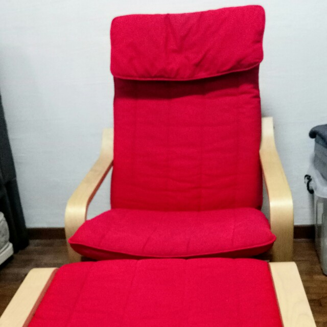 Ikea Poang Armchair And Footstool With Red Cushions Furniture