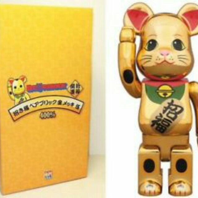 Medicom 400 Bearbrick Maneki Neko Lucky Cat Gold Plated Version